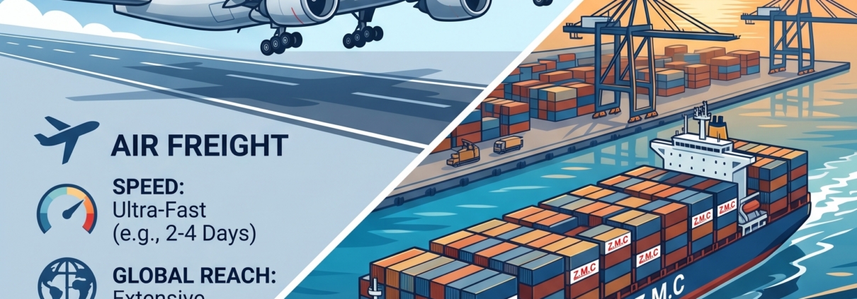 air freight vs sea freight, zmc express cargo, shipping companies in dubai, best logistics company, الشحن الجوي مقابل الشحن البحري