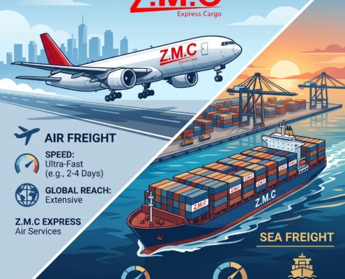air freight vs sea freight, zmc express cargo, shipping companies in dubai, best logistics company, الشحن الجوي مقابل الشحن البحري